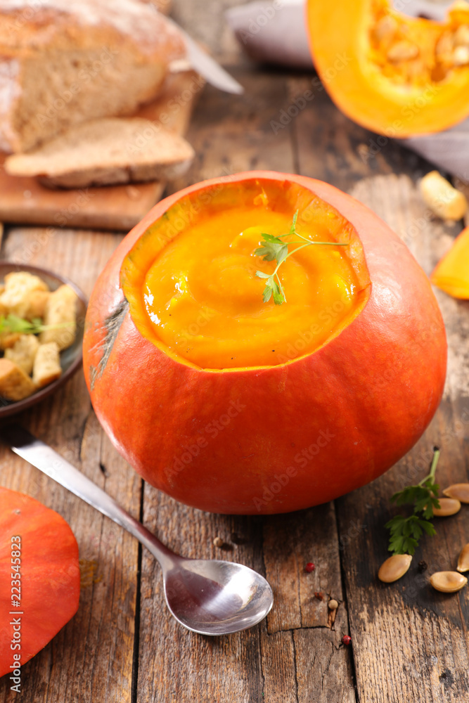 pumpkin soup with bread and cheese pumpkin soup with bread and cheese