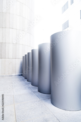 Side view of decoration tubes in a business building. Office, design, abstract and archotecture as a concept photo