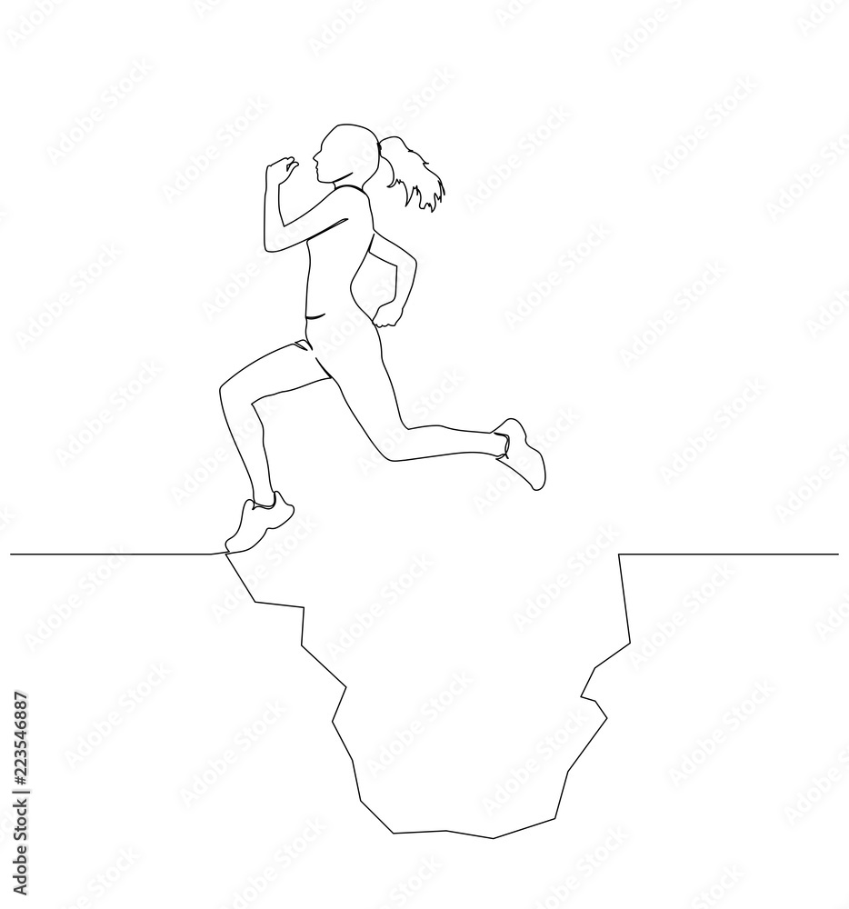 Fototapeta premium A woman overcomes an obstacle. Runs, jumps.