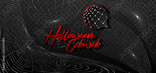 Collection of white spider Cobweb silhouette, isolated, transparent background, spooky web decor set. Realistic Spiderweb for Happy Halloween design, creepy decor, vector illustration.