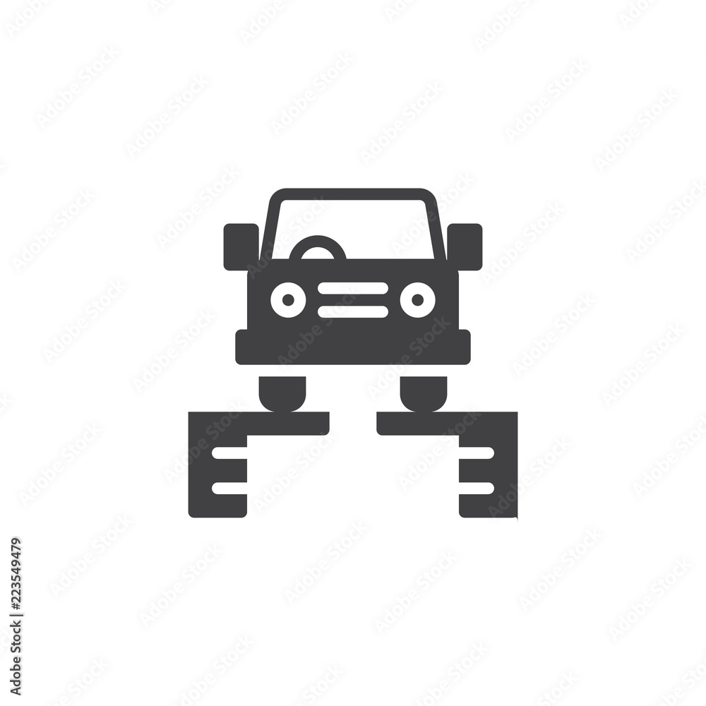 Car on a lift vector icon. filled flat sign for mobile concept and web design. Car service simple solid icon. Symbol, logo illustration. Pixel perfect vector graphics Car on a lift vector icon. filled flat sign for mobile concept and web design. Car service simple solid icon. Symbol, logo illustration. Pixel perfect vector graphics