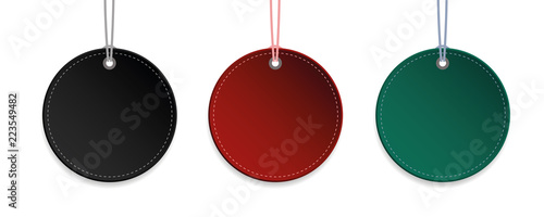 Label black red and green hanging tag collection isolated