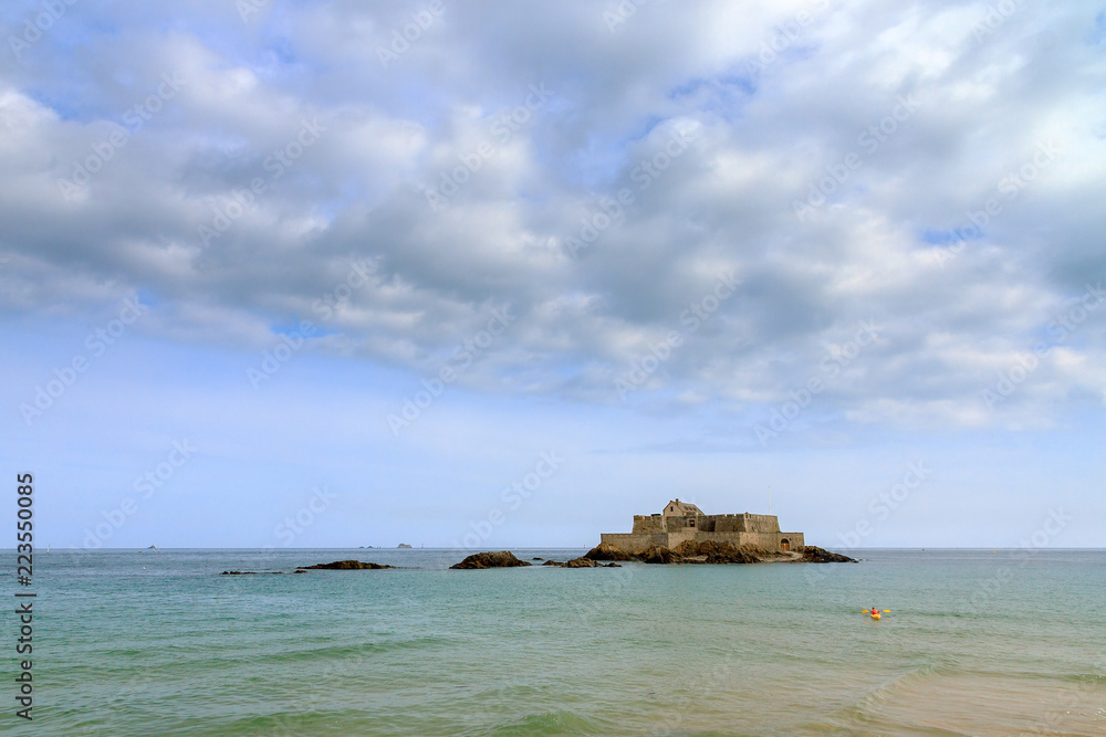 Beautiful view of tidal island Fort National at high tide in Saint-Malo, Brittany, France, a national heritage monument
Beautiful view of tidal island Fort National at high tide in Saint-Malo, Brittany, France, a national heritage monument