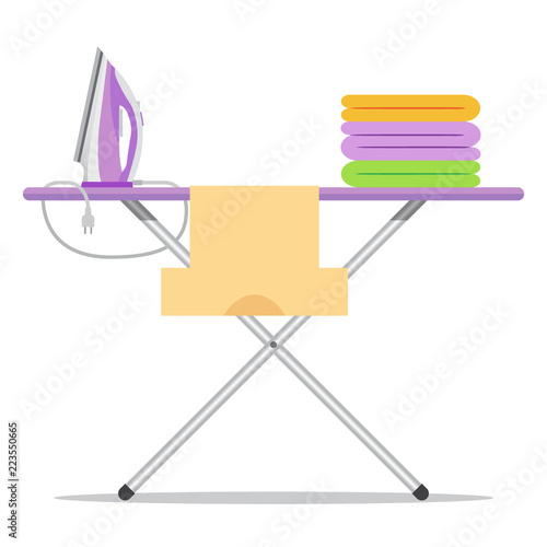 Flat icon ironing board isolated on white background. Ironing of clothes, home appliance. Vector illustration.