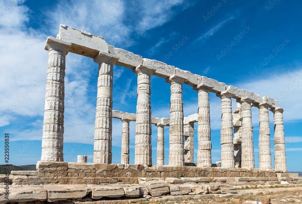 Greece. Cape Sounion - Ruins of an ancient Greek temple of Poseidon