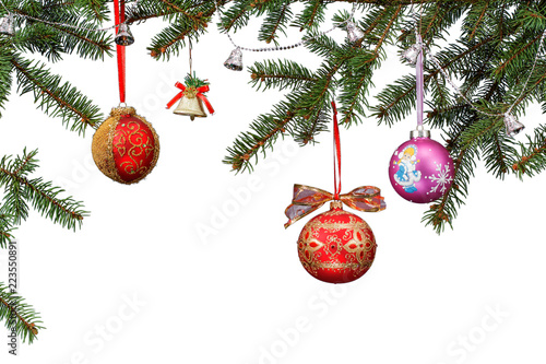 Branches of fir tree with Christmas ornament