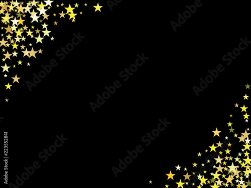 Gold Stars Confetti Vector Magic Cosmic Light Garland. Christmas Birthday Party Scatter Gamour Sparkles Glowing Celebration Decoration. Noble Rich New Year Holiday Premium Texture Star Dust Explosion. photo