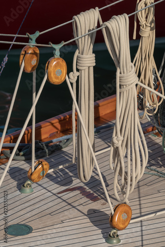 Details of a sailboat in old style