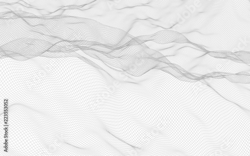 Wallpaper Mural Abstract landscape on a white background. Cyberspace grid. Hi-tech network. 3d technology illustration Torontodigital.ca