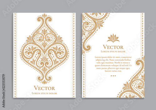 Gold and white vintage greeting card. Luxury vector ornament template. Great for invitation  flyer  menu  brochure  postcard  background  wallpaper  decoration  packaging or any desired idea