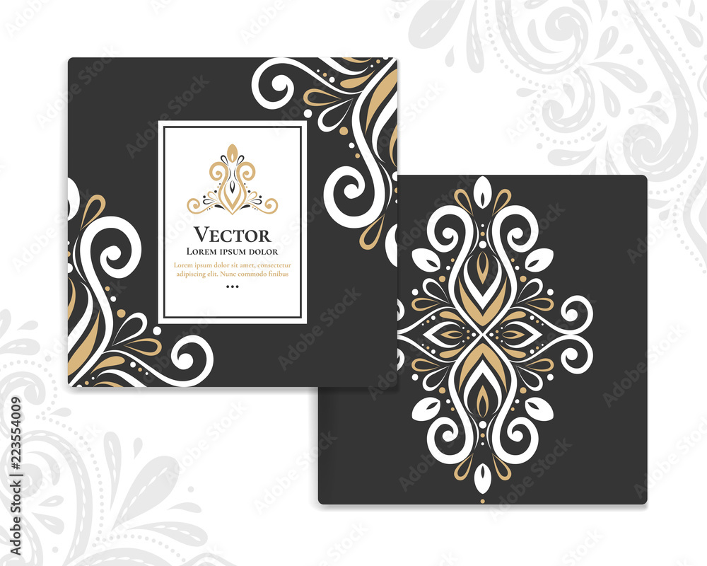 Gold and black vintage greeting card. Luxury vector ornament template ...