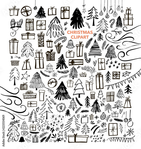 Holiday attributes collection. Hand drawn vector elements.