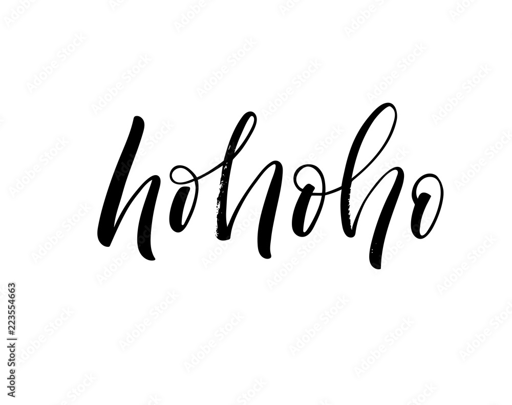 Ho ho ho phrase. Expression of Santa Claus. Lettering for holidays. Ink illustration. Modern  vector brush calligraphy. Isolated on white background.