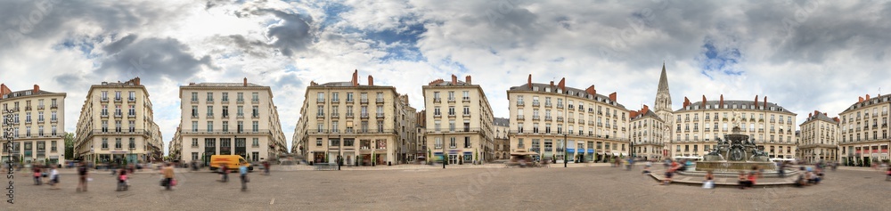 Spherical 360 degree panorama of town square Place Royale in the shopping center of Nantes, France, on a summer day with the Basilique Saint-Nicolas de Nantes in the background
Spherical 360 degree panorama of town square Place Royale in the shopping center of Nantes, France, on a summer day with the Basilique Saint-Nicolas de Nantes in the background