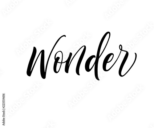 Wonder lettering. Hand drawn modern calligraphy. Ink illustration. Happy holidays poster. Banner with hand drawn words. Isolated on white background.