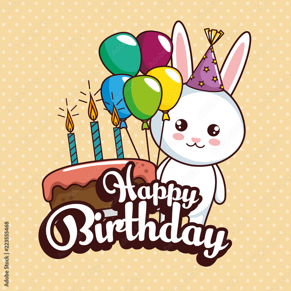 Obraz premium happy birthday card with cute rabbit