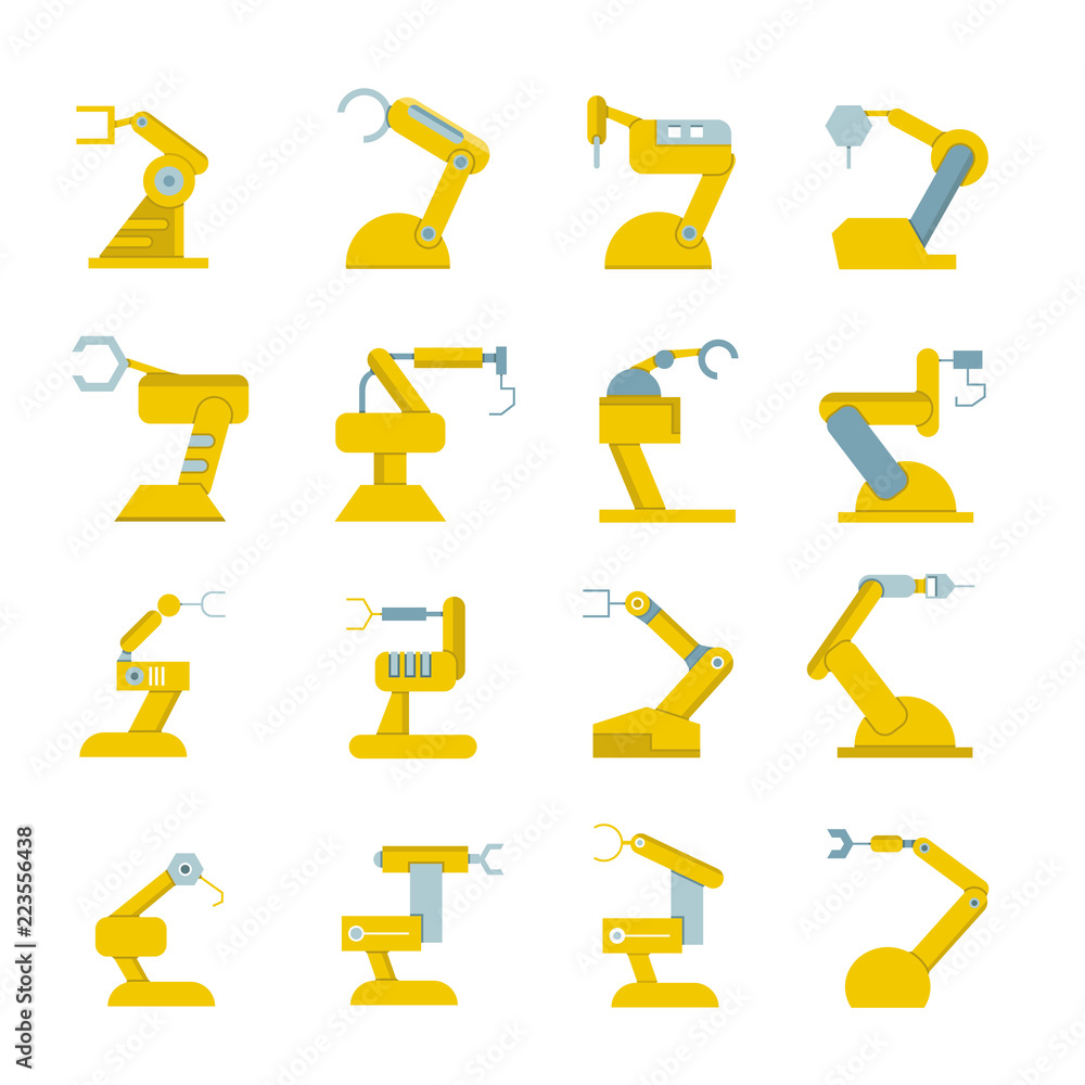 robotic arm icons, industrial robot for manufacture illustration robotic arm icons, industrial robot for manufacture illustration