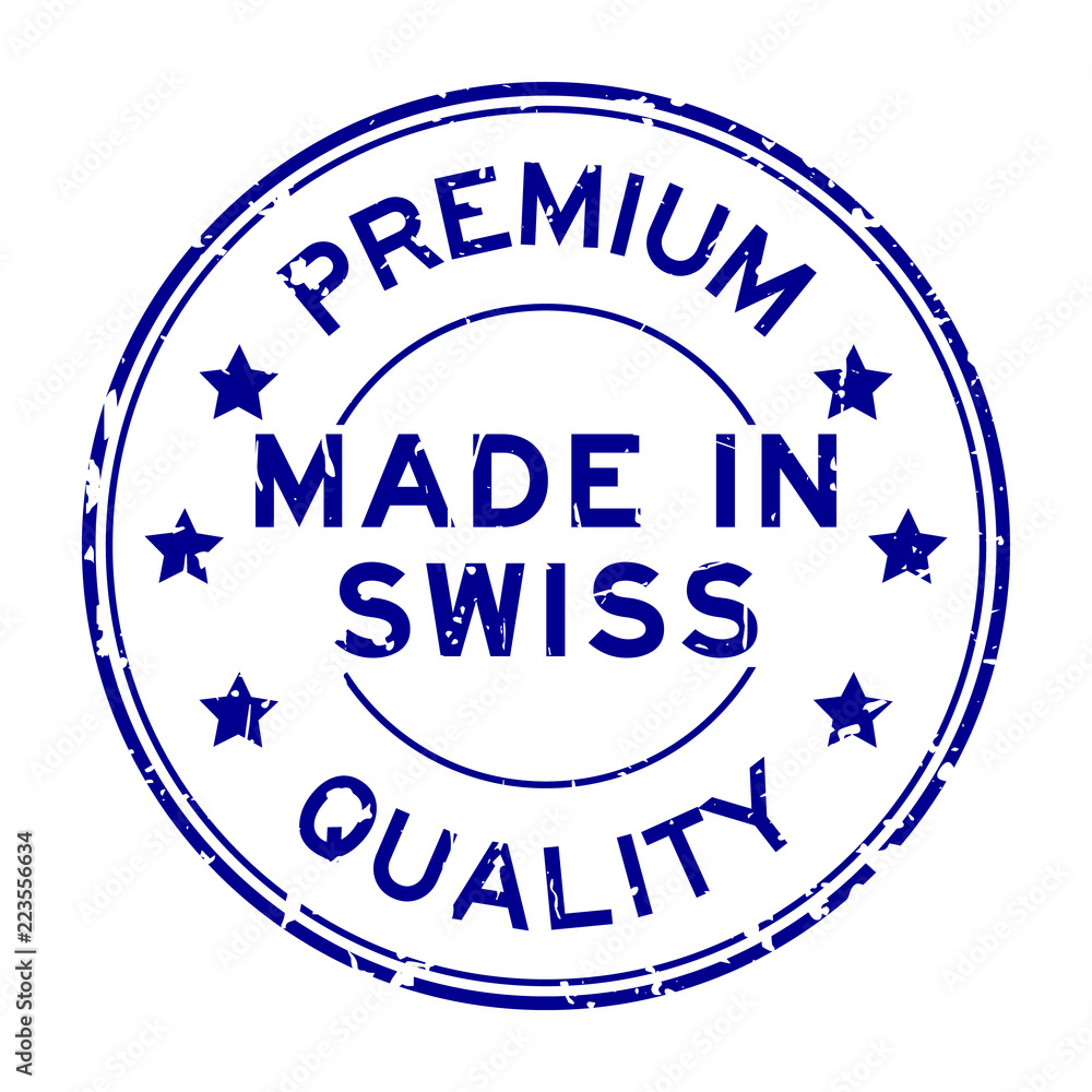 Grugne blue premium quality made in swiss round rubber seal stamp on white background Grugne blue premium quality made in swiss round rubber seal stamp on white background