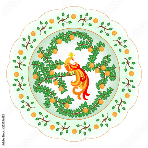 Decorative porcelain plate ornate with a colorful oriental style pattern