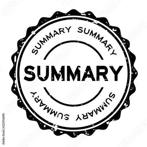 Grunge black summary word round rubber seal stamp on white background