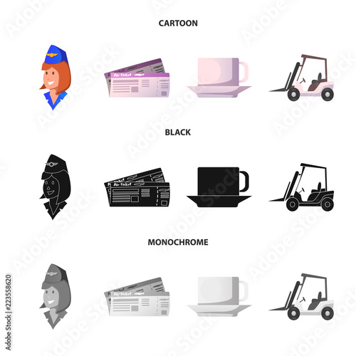 Isolated object of airport and airplane icon. Set of airport and plane stock symbol for web.