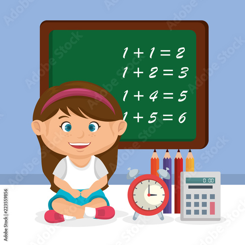 little schoolgirl with chalkboard