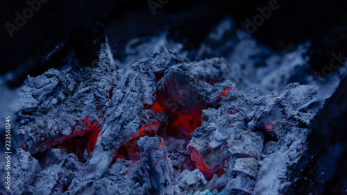 Bonfire fire charcoal close up