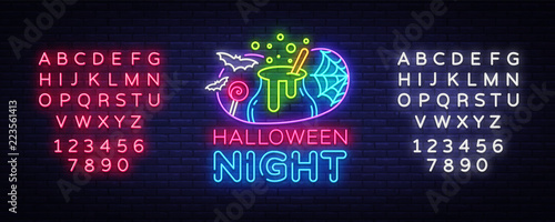 Halloween neon sign vector. Halloween Night Design template and web for banner, poster, greeting card, party invitation, light banner. Isolated illustration. Editing text neon sign