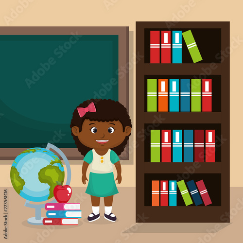 little afro schoolgirl with chalkboard