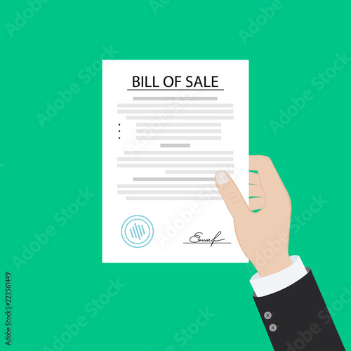 Man paying bill. Hold in hand receipt. Payment of utility, bank, restaurant. Concept business finance. Vector illustration flat design. Report finance, invoice, expenses.