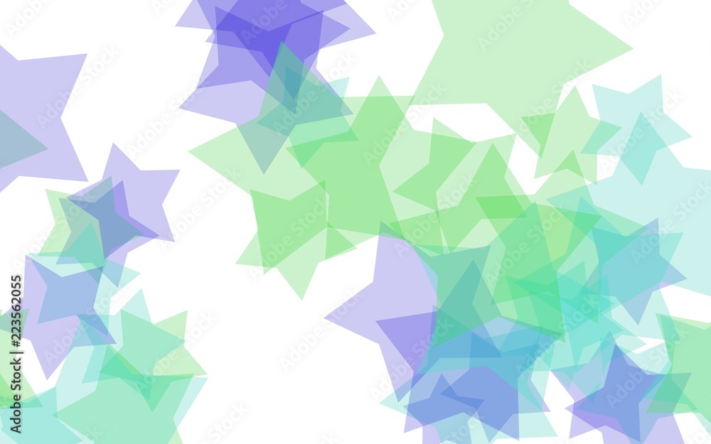 Multicolored translucent stars on a white background. Green tones. 3D illustration Multicolored translucent stars on a white background. Green tones. 3D illustration