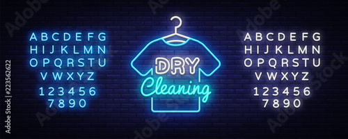 Dry Cleaning neon sign vector. Dry Cleaning Design template neon sign, light banner, neon signboard, nightly bright advertising, light inscription. Vector illustration. Editing text neon sign