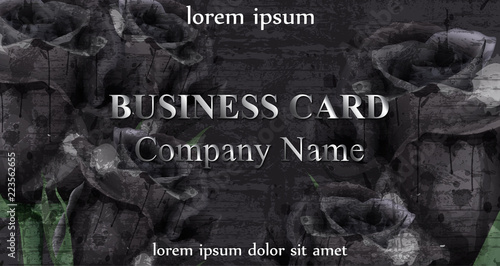 Black watercolor roses Vector. Stylish floral business card illustrations