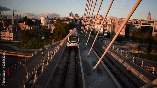 Train is crossing the underground bridge station  in istanbul