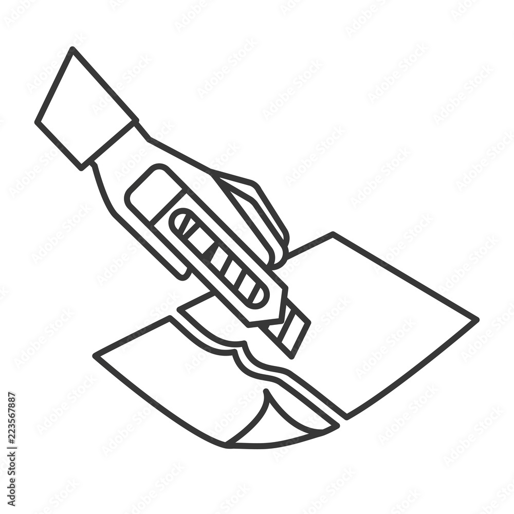 hand with the tool cutting a paper hand with the tool cutting a paper