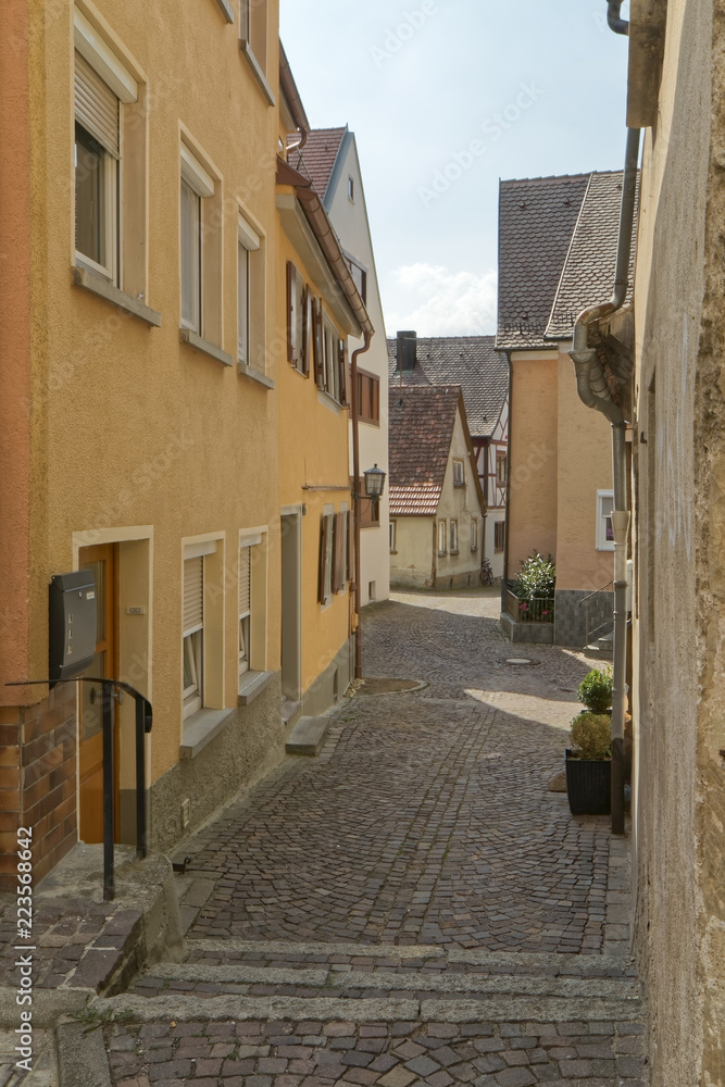 Weikersheim, Germany - a quiet, uninhabited street in the old town.