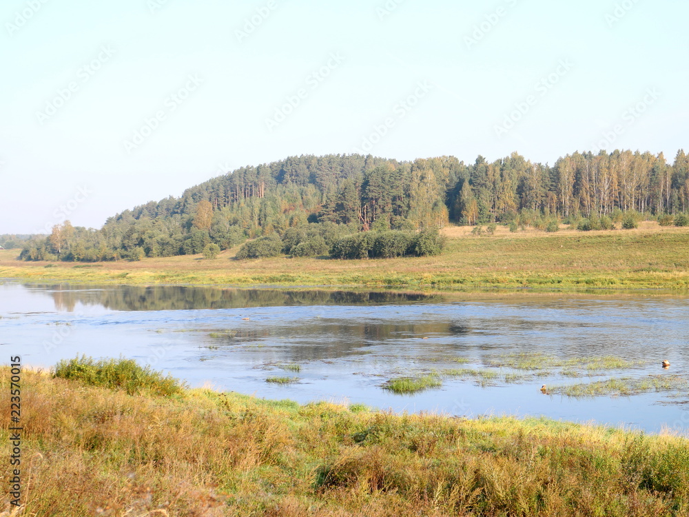 river landscape in the autumn sunny morning river landscape in the autumn sunny morning