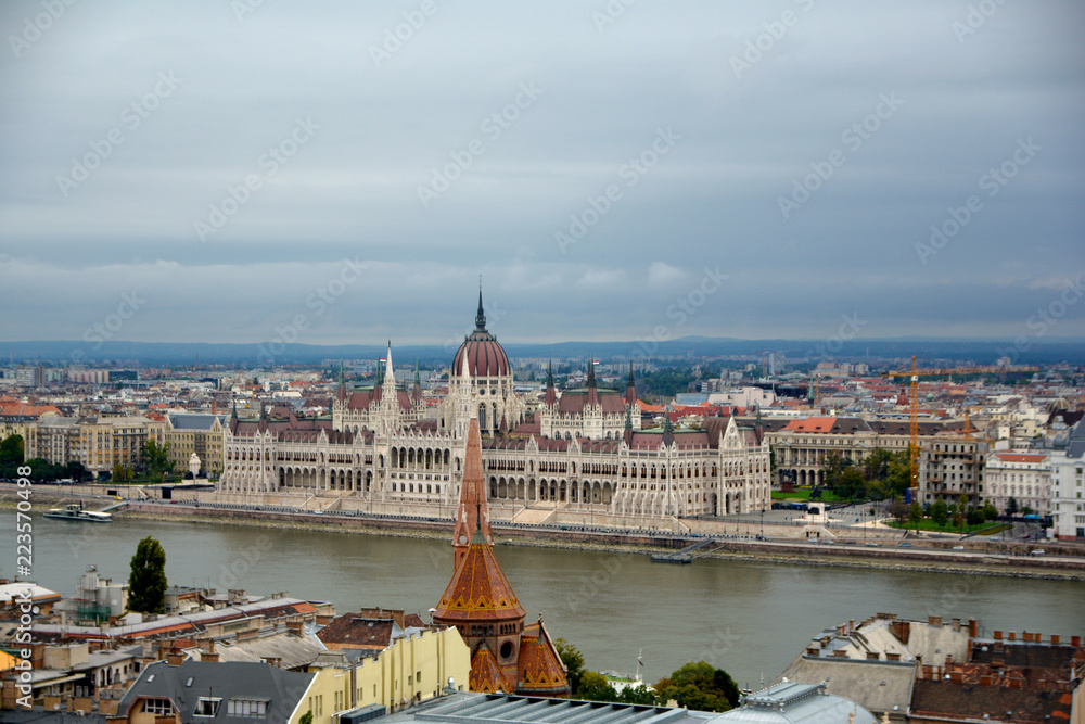 Parliament Building and cityscape of Buda, view from St. Mathias Church,.