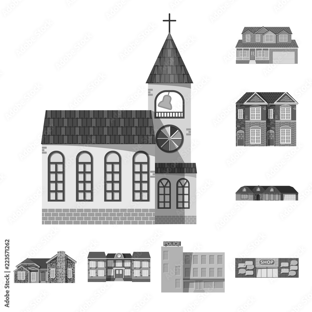 Isolated object of building and front icon. Set of building and roof stock symbol for web.