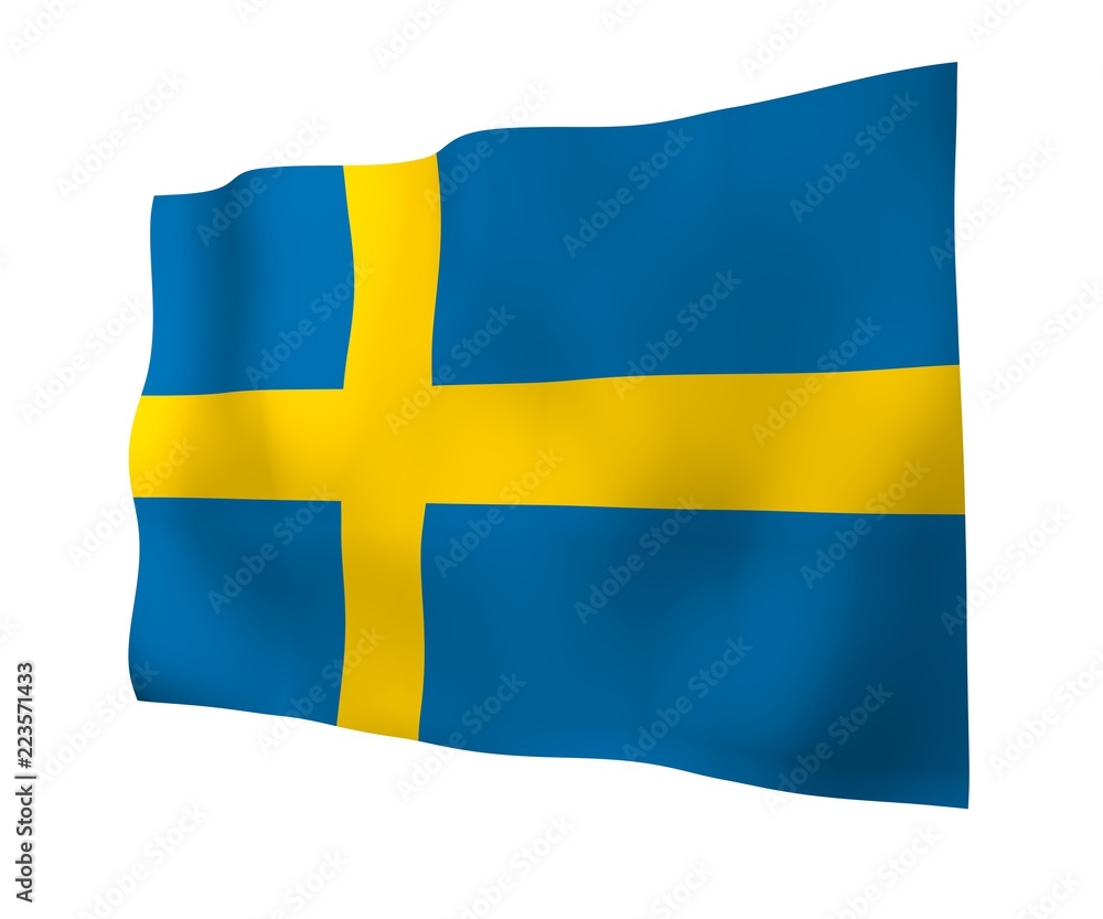 The flag of Sweden. Official state symbol of the Kingdom of Sweden. A blue field with a yellow Scandinavian cross that extends to the edges of the flag. 3d illustration The flag of Sweden. Official state symbol of the Kingdom of Sweden. A blue field with a yellow Scandinavian cross that extends to the edges of the flag. 3d illustration