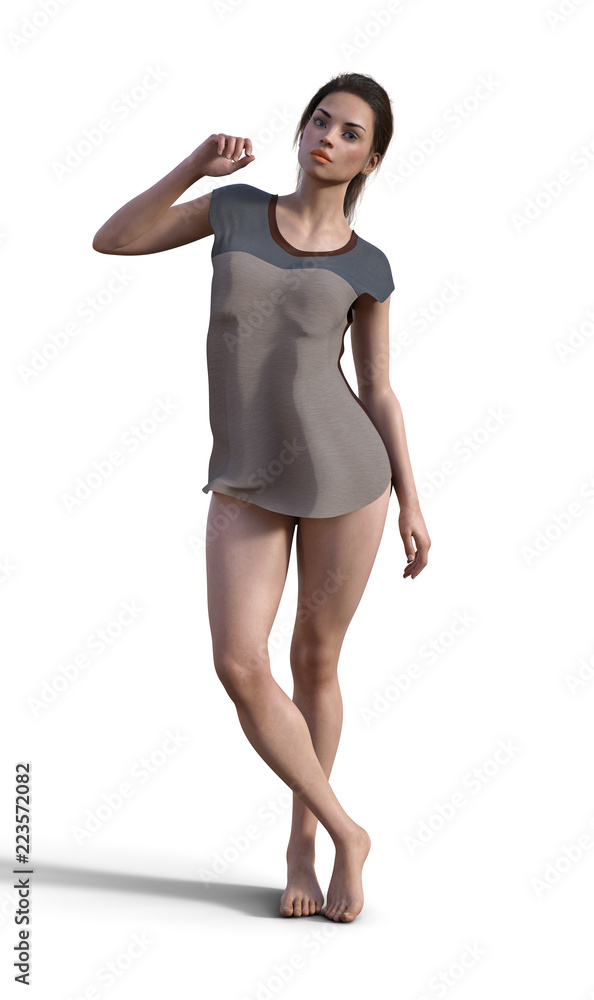 Illustration of a woman in an oversized top on a white background Illustration of a woman in an oversized top on a white background