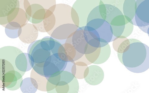 Multicolored translucent circles on a white background. Green tones. 3D illustration