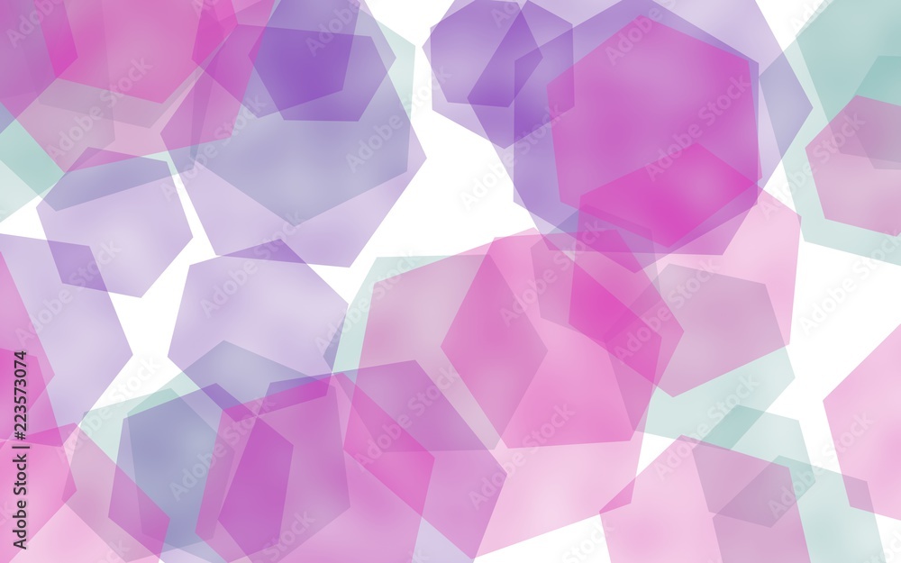 Multicolored translucent hexagons on white background. Pink tones. 3D illustration Multicolored translucent hexagons on white background. Pink tones. 3D illustration