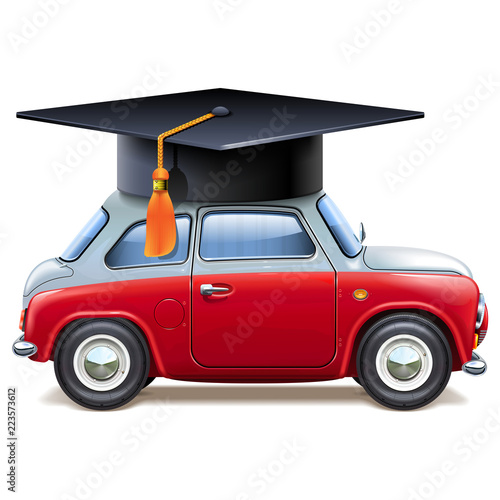 Vector Red Car with Square Academic Cap