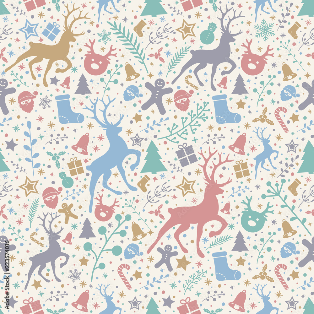 Seamless texture with Christmas decorations. Vector.
