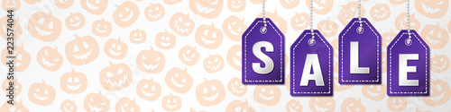 Halloween Sale - background with pumpkins and copyspace. Vector.