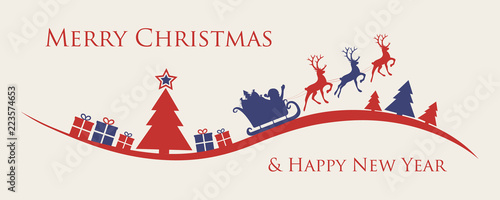 Christmas greeting card with Santa Claus and decorations. Vector.
