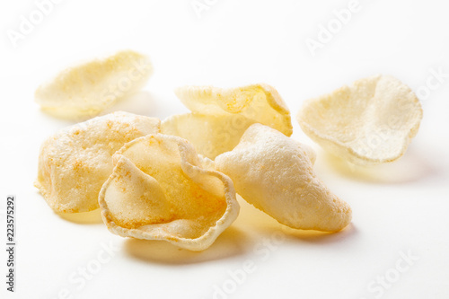 Potato chips isolated white background close up