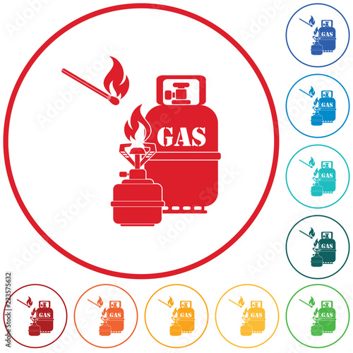 Camping stove with gas bottle icon vector