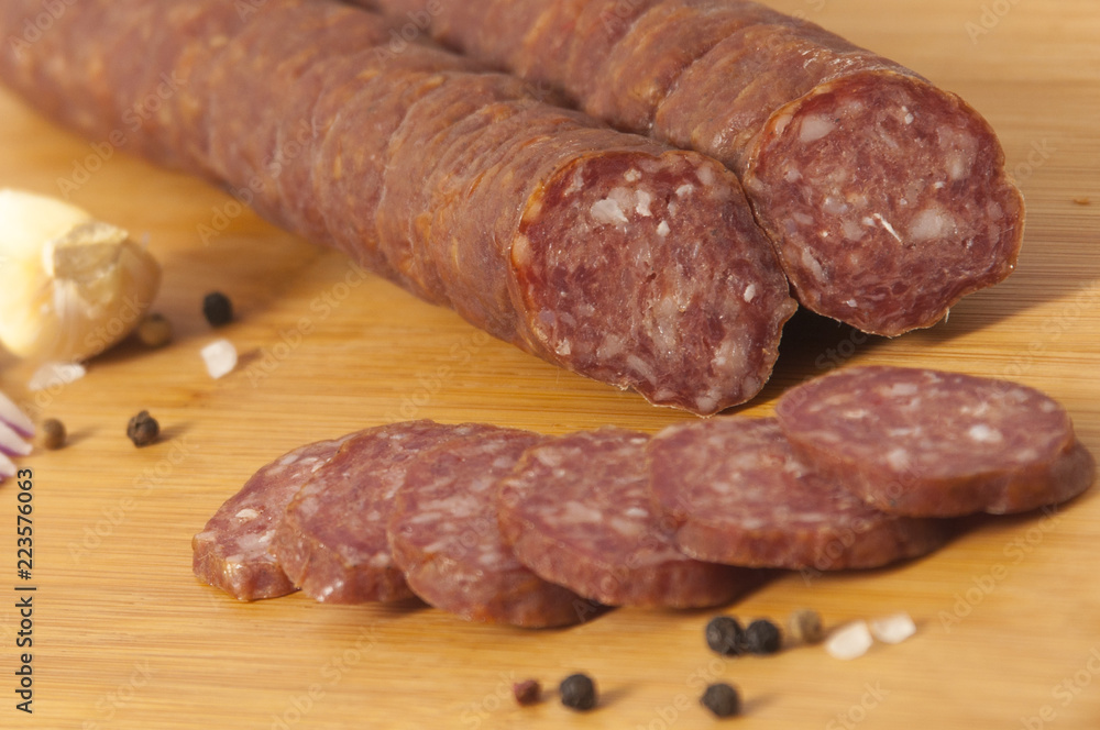 Hard salami Serbian style - dry and hickory smoked sausages
